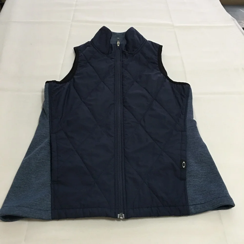 Oakley Quilted Puffer Vest Women XS Navy Blue Full Zip Mock Neck
